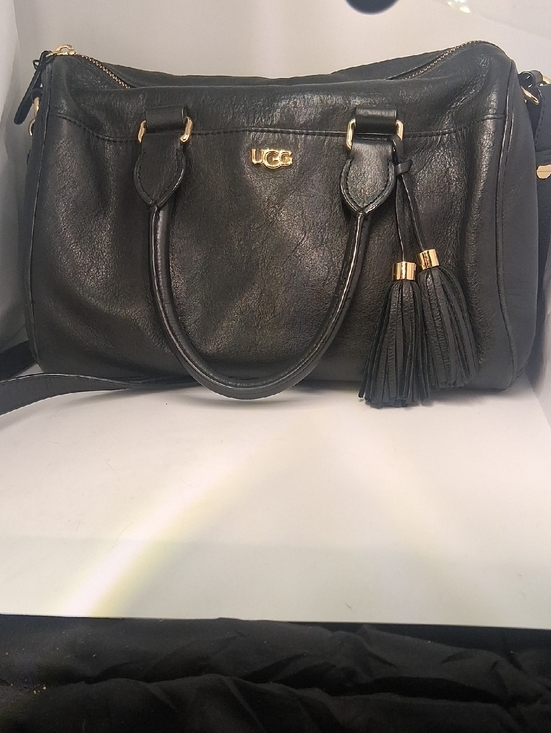 UGG Handbags - UGG Black Leather Satchel with Tassel and Gold Hardware